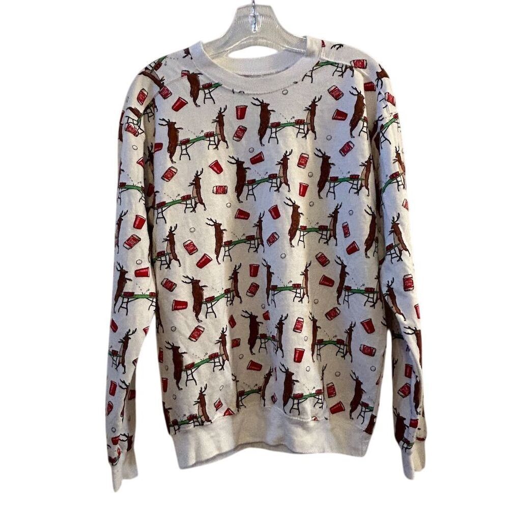 Spencer's Deer Pong Ugly Christmas Sweater Unisex S‎ Multicolor Holiday
